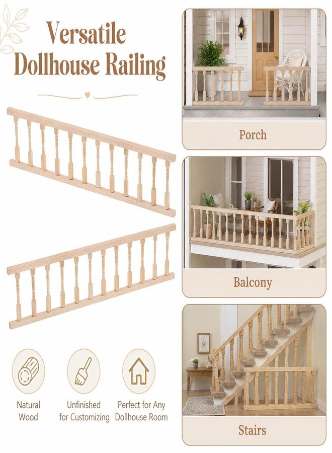 Garneck 2PCS Dollhouse Railing Kit: 1:12 Scale Unfinished Wooden Handrail Miniature Porch Railing for Balcony Tiny Stair Fence Accessories DIY Fairy Doll House Furniture Decoration - Image 2
