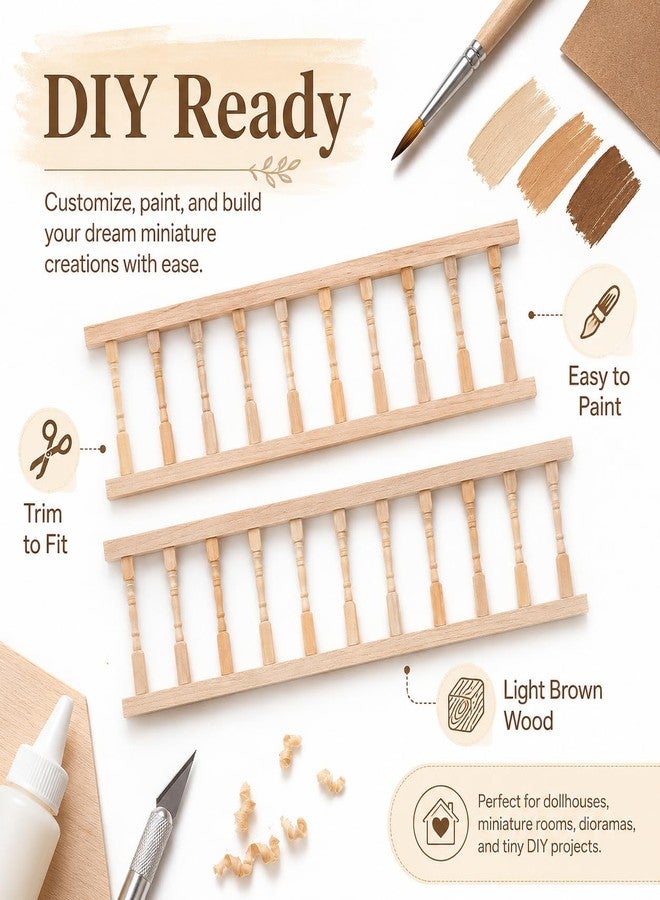Garneck 2PCS Dollhouse Railing Kit: 1:12 Scale Unfinished Wooden Handrail Miniature Porch Railing for Balcony Tiny Stair Fence Accessories DIY Fairy Doll House Furniture Decoration - Image 4