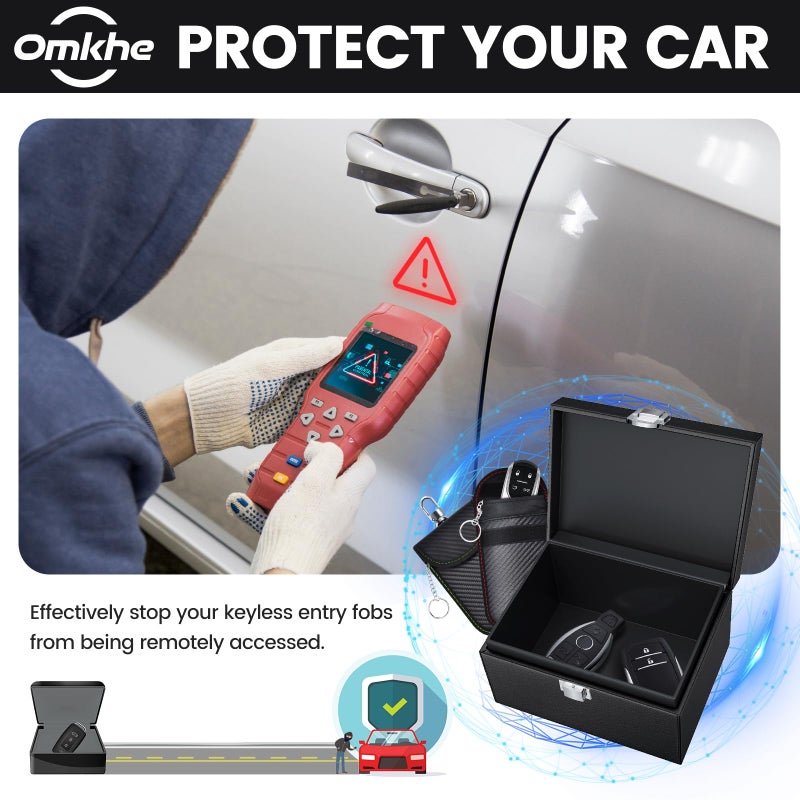 OMKHE Faraday Key Fob Protector, Faraday Box for Car Keys with 2 PACK Faraday Bags, RFID Box for Car Keys, Car Key Signal Blocking Box Box for Car Security (Small) - Image 2