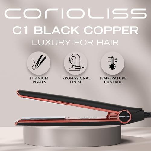 Corioliss C1 Flat Iron Hair Straightener Professional Titanium Plates Temperature Control Travel Case (Black Soft Touch Copper) - Image 2
