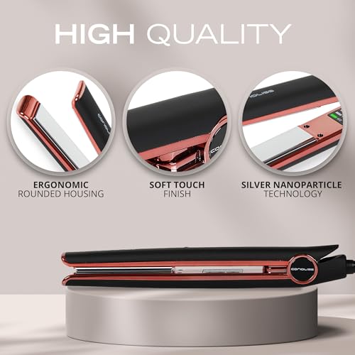 Corioliss C1 Flat Iron Hair Straightener Professional Titanium Plates Temperature Control Travel Case (Black Soft Touch Copper) - Image 4