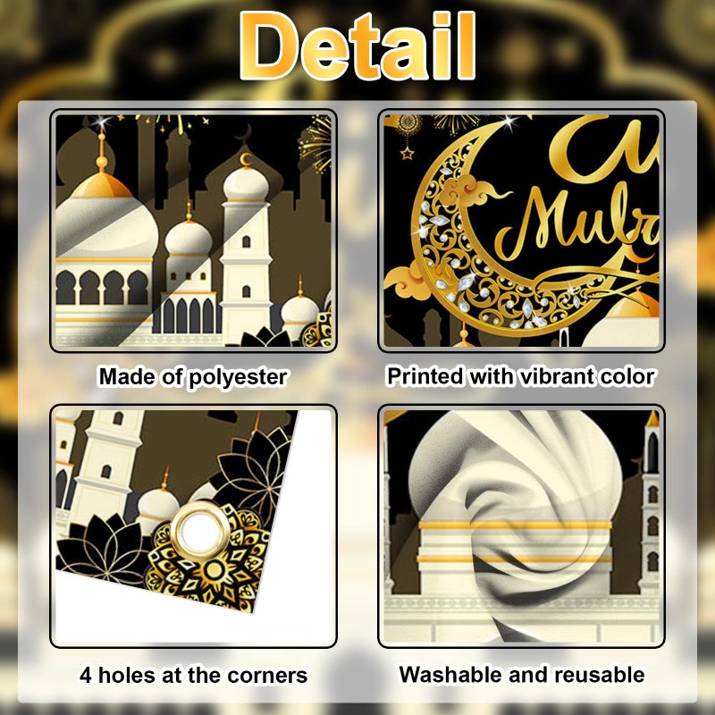 Mocsicka Eid Mubarak Banner Blue Gold Eid Mubarak Decorations Muslim Ramadan Kareem Decorations for Home Photo Booth Props (Blue) - Image 3