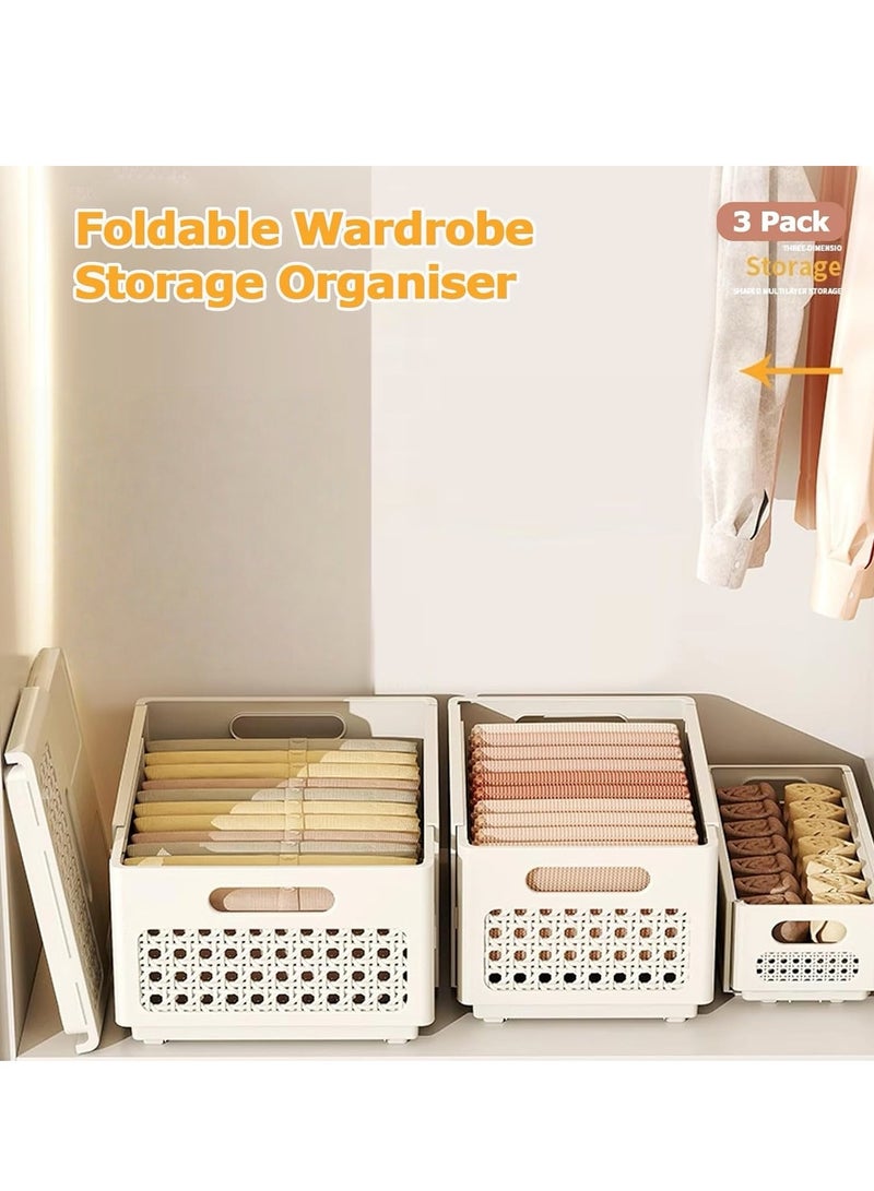 3PCS Retractable Storage Box Closet Storage Organizer Foldable Stackable Bins with Handles,Drawer Organizers for Pantry Fridge Plastic Basket Stackable Plastic Drawer Storage Box for Kitchen, Refrigerator, Cabinets, Wardrobes, Bathroom, Office - Image 3