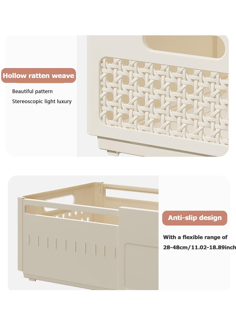 3PCS Retractable Storage Box Closet Storage Organizer Foldable Stackable Bins with Handles,Drawer Organizers for Pantry Fridge Plastic Basket Stackable Plastic Drawer Storage Box for Kitchen, Refrigerator, Cabinets, Wardrobes, Bathroom, Office - Image 4