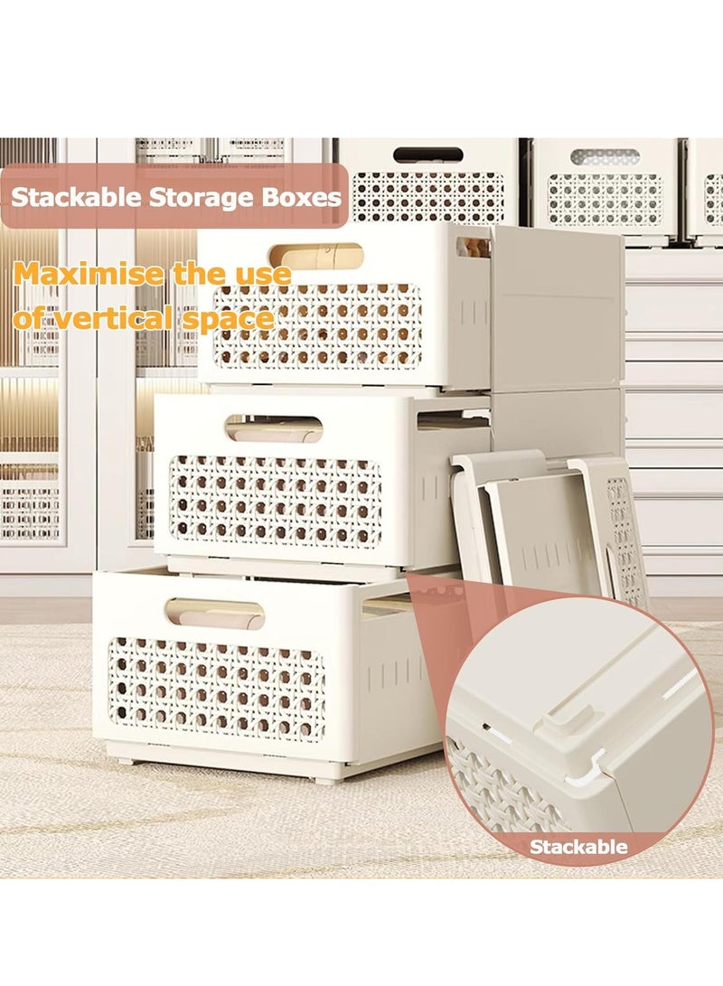 3PCS Retractable Storage Box Closet Storage Organizer Foldable Stackable Bins with Handles,Drawer Organizers for Pantry Fridge Plastic Basket Stackable Plastic Drawer Storage Box for Kitchen, Refrigerator, Cabinets, Wardrobes, Bathroom, Office - Image 5