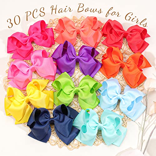 Oaoleer 30Pcs 6 Inch Hair Bows for Girls Oaoleer Grosgrain Ribbon Bows Alligator Clips Doubledeck Big Hairbows Hair Barrettes Hair Accessories for Toddlers Girls Kids Children - Image 3