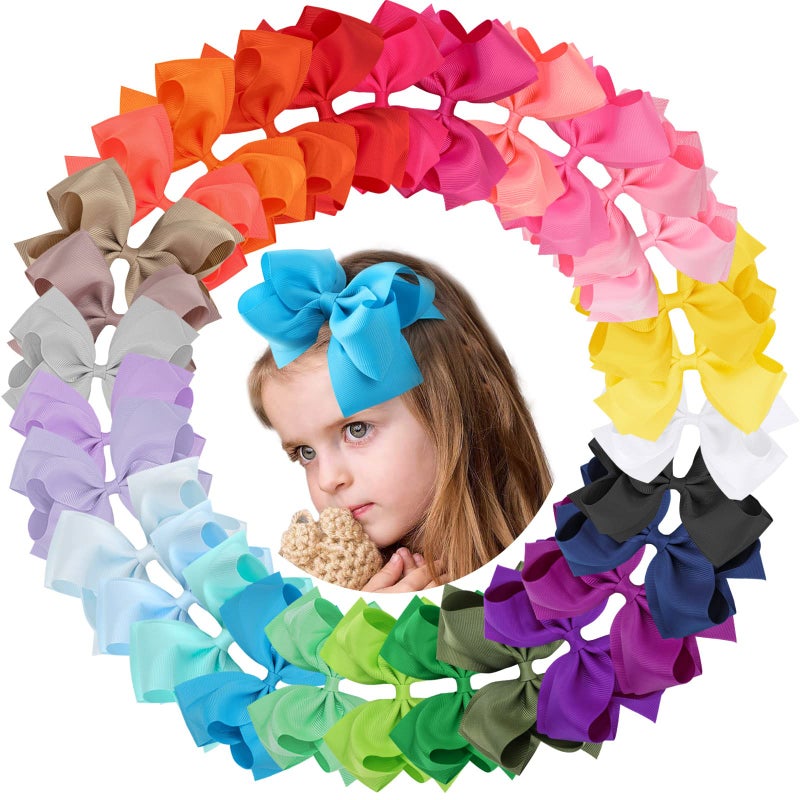 Oaoleer 30Pcs 6 Inch Hair Bows for Girls Oaoleer Grosgrain Ribbon Bows Alligator Clips Doubledeck Big Hairbows Hair Barrettes Hair Accessories for Toddlers Girls Kids Children - Image 2