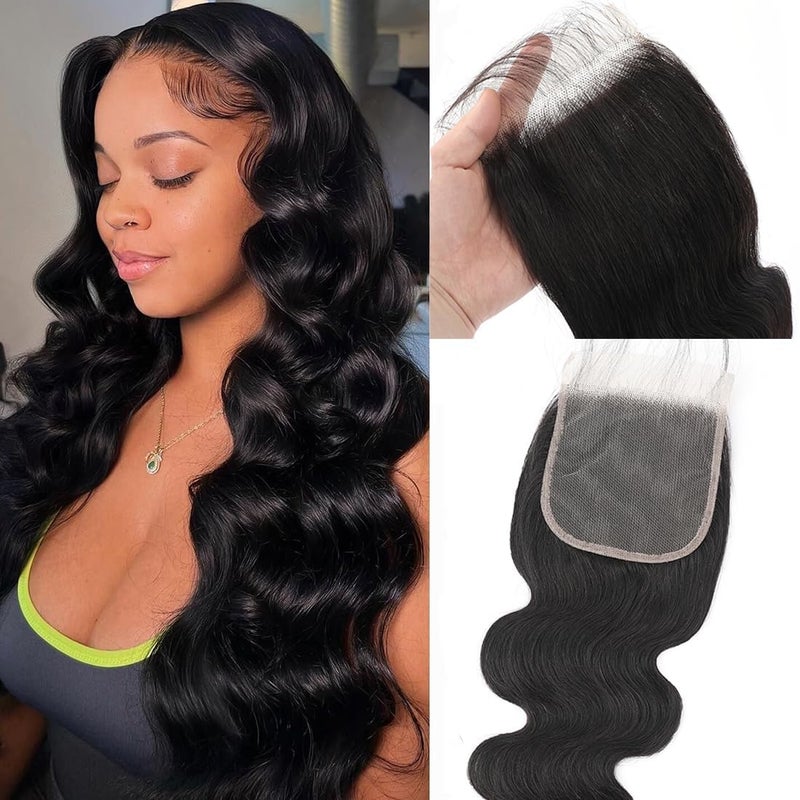 Misoun 5x5 Transparent HD Lace Closure Body Wave Human Hair Closure Invisible 12A Brazilian Virgin Human Hair Free Part 5x5 100% Real Human Hair Pre Plucked Closure Natural Black 16 Inch - Image 1