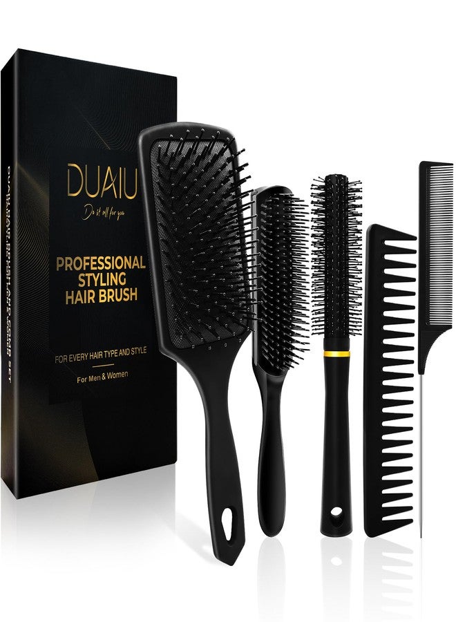 DUAIU Hair Brush Set, 5Pcs Paddle Hairbrush for Men and Women, Round Quiff and Rat Tail Wide Tooth Styling Comb and Brush Set for Curly Long Thick Thin Hair - Great on Wet or Dry Use, No More Tangle - Image 1
