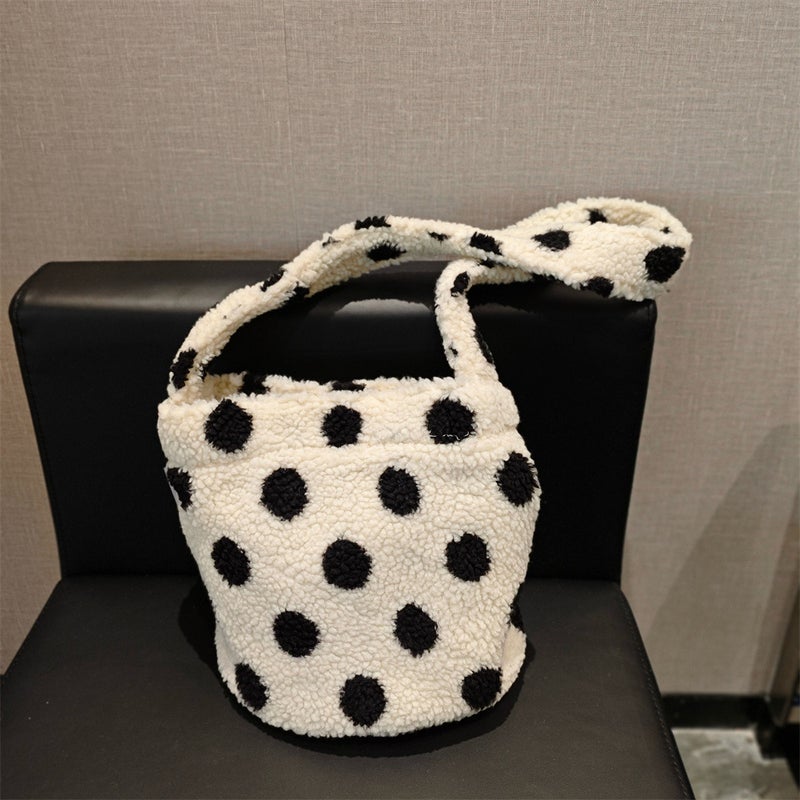 Lamb Plush Bag Retro Leopard Print Woolen Crossbody Bag Women'S Bucket Tote Bag Large Capacity Shoulder Bag - Image 1