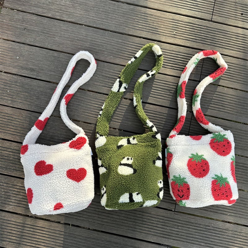 Lamb Plush Bag Retro Leopard Print Woolen Crossbody Bag Women'S Bucket Tote Bag Large Capacity Shoulder Bag - Image 3