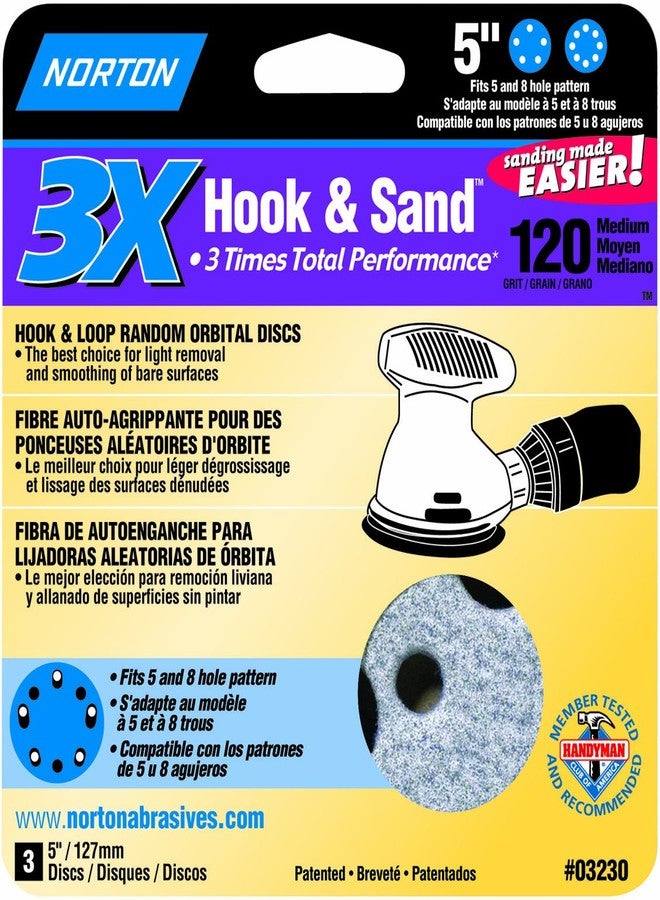 Norton 5" Norton 03230 ProSand Multi-Hole Hook & Sand Discs, 120-Grit, 3-Pack - Image 1