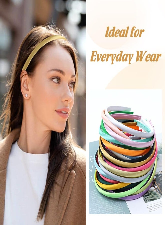 Cinaci 30 Pieces Candy Color Width 1cm/0.4" Thin Plastic Headbands Satin Covered Blank Plain DIY Craft Headbands for Women Girls Teens Kids - Image 3