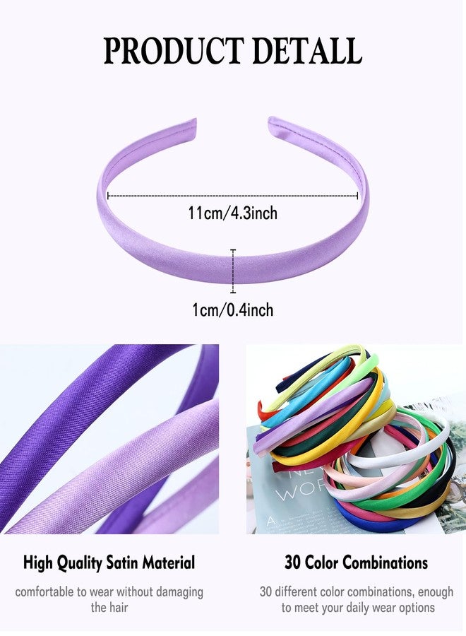 Cinaci 30 Pieces Candy Color Width 1cm/0.4" Thin Plastic Headbands Satin Covered Blank Plain DIY Craft Headbands for Women Girls Teens Kids - Image 2