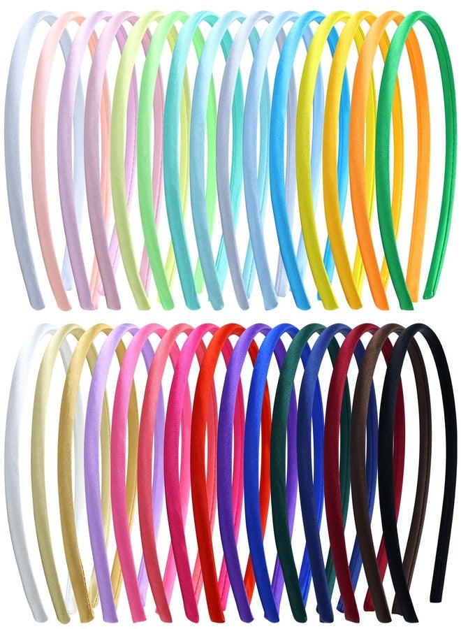 Cinaci 30 Pieces Candy Color Width 1cm/0.4" Thin Plastic Headbands Satin Covered Blank Plain DIY Craft Headbands for Women Girls Teens Kids - Image 1