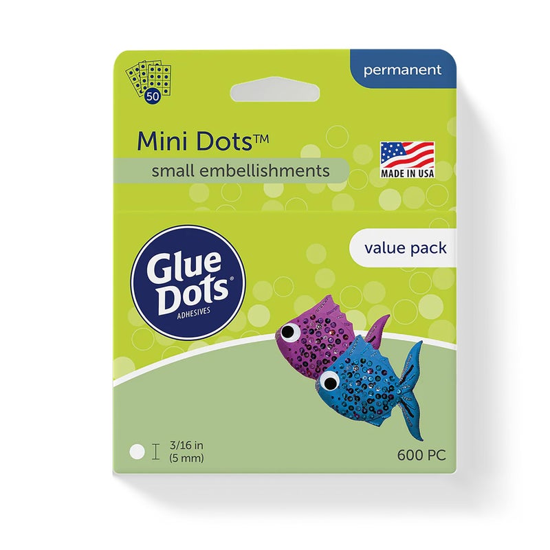 Glue Dots نقاط الغراء، عبوة قيمة من النقاط الصغيرة، مزدوجة الجوانب، 3/16 بوصة، 600 نقطة، شريط غراء للحرف اليدوية، نقاط غراء لاصقة، بديل الغراء السائل الساخن، شفاف - Image 1