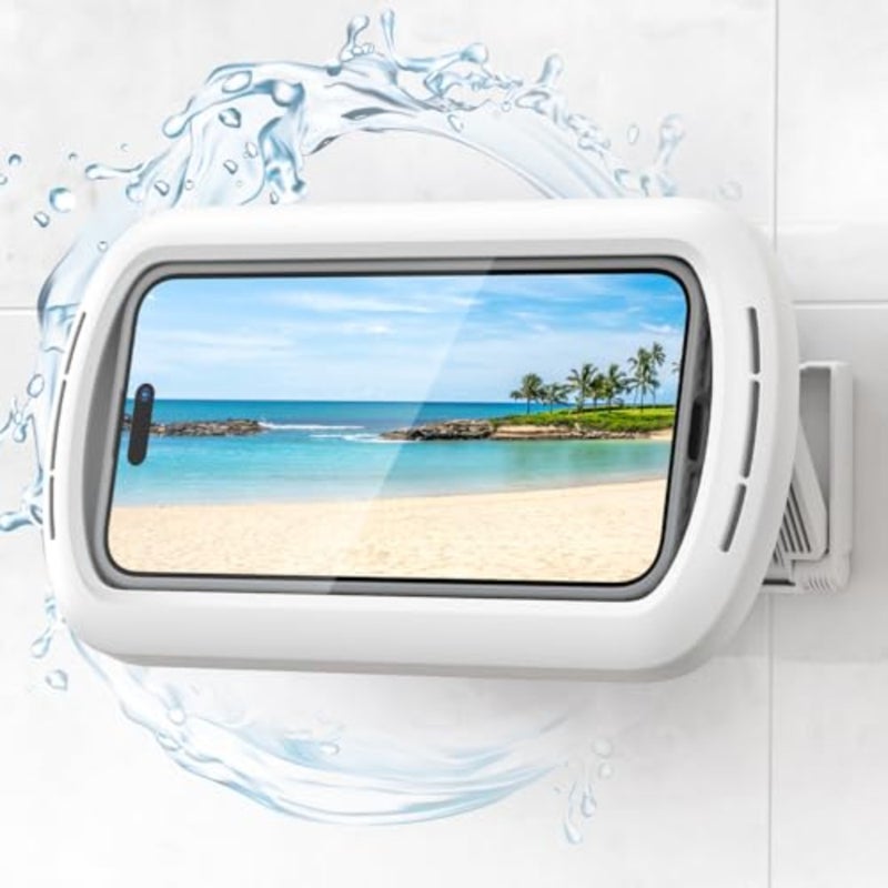 Shower Phone Holder with Speaker Holes, IPX6 Waterproof Clear Sound and 480° Rotation Shower Case Accessories, Waterproof Bathroom Wall Mount for iPhone 17 Pro Max, S26 Ultra, 4-7" Phone - Image 1