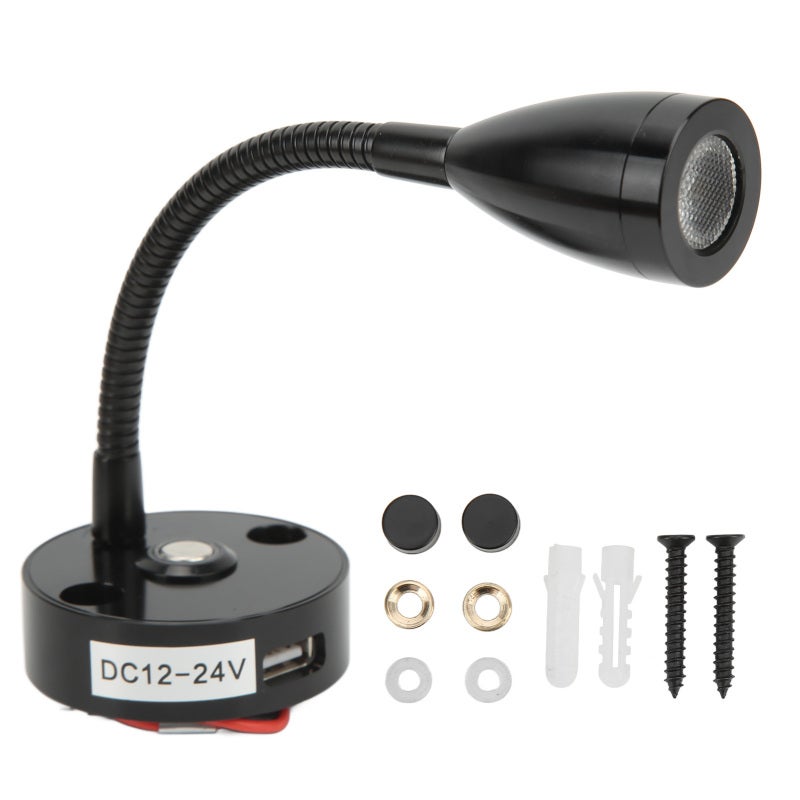 RV Reading Light 15cm Cable 12-24V 3W LED Flexible Gooseneck - Touch Control 3 Color Light RV Bedside Reading Lamp for Yacht Camper - Image 1