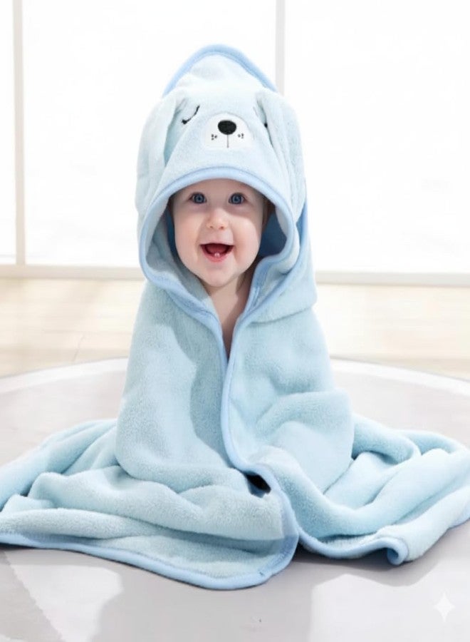 MINI MAVIN Muslin Cloth Baby Bath Towel - Multiple Layer Muslin Towels - Soft and Absorbent Bath Towel for New Born (Hooded_SkyBlue) (Car & Rainbow) (Hooded SkyBlue) - Image 1