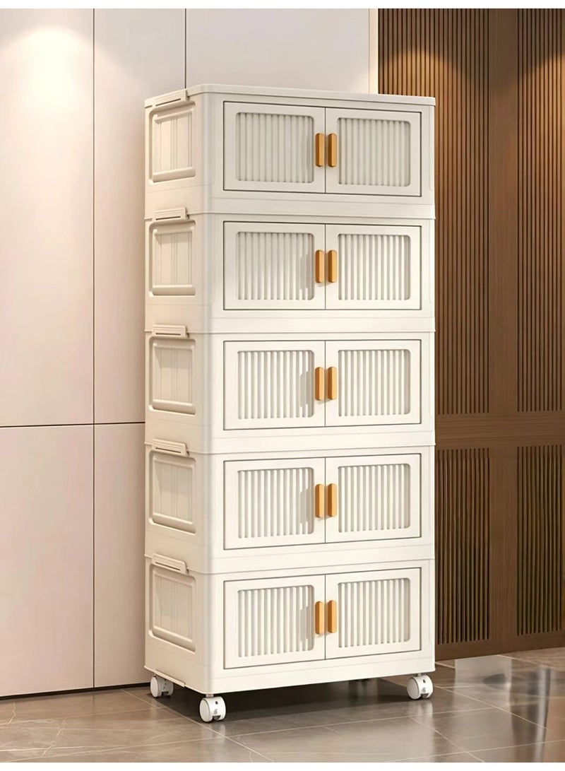 ChenDa 5‑Tier Foldable Plastic Storage Cabinet with Flip‑up Doors and Wheels, 50 cm Wide Stackable Organizer for Clothes, Snacks, Books, Toys, Kids Supplies, Office Stationery & Daily Supplies - Image 1