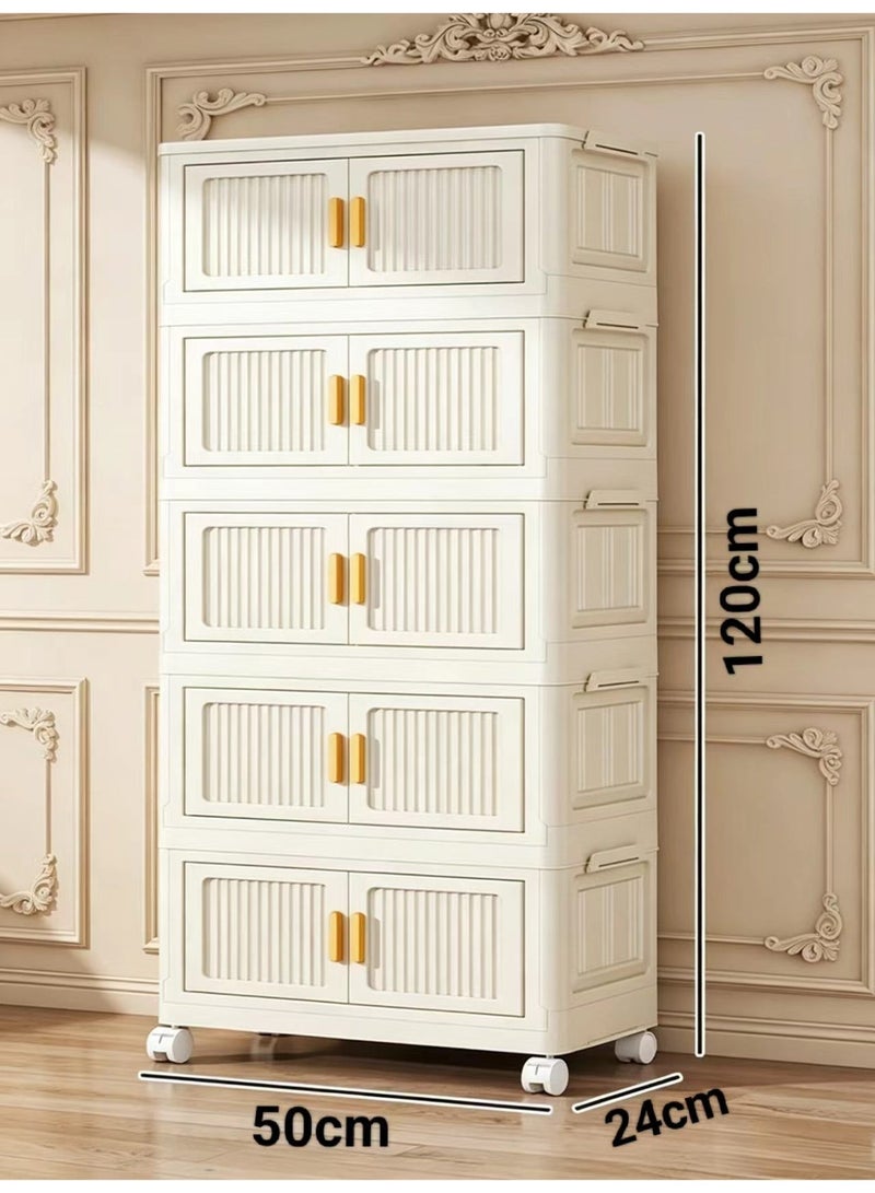 ChenDa 5‑Tier Foldable Plastic Storage Cabinet with Flip‑up Doors and Wheels, 50 cm Wide Stackable Organizer for Clothes, Snacks, Books, Toys, Kids Supplies, Office Stationery & Daily Supplies - Image 5