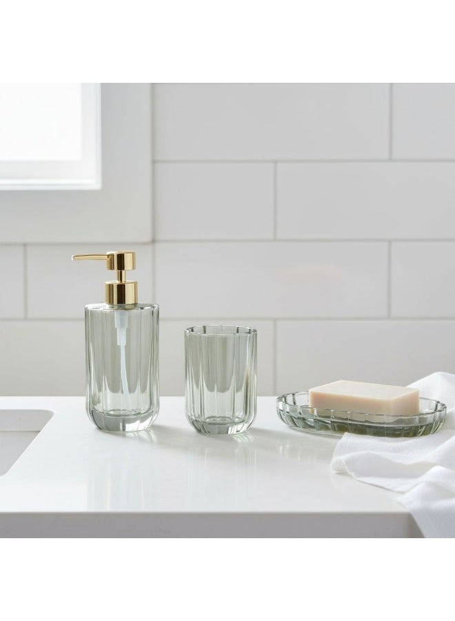 DANUBE HOME Adelyn 3-Pc Glass Floral Bath Set - Elegant Green Bathroom Accessories with Lotion Dispenser, Tumbler & Soap Dish - Stylish Home Decor for Your Bath & Laundry - Image 1