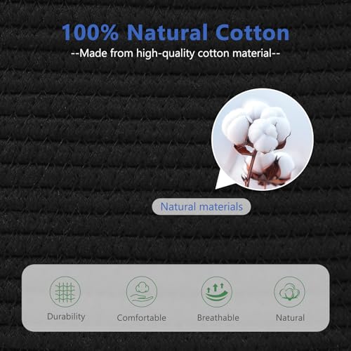 ECDYQXVU Cotton Rope Basket , Storage Baskets with Handle, 15x10x9 Inch Woven Basket for Shelves, Laundry, Towels, Clothes, Books, Toys (Black 1Pack) - Image 2