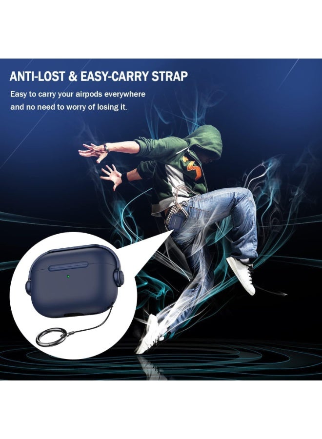 Case for AirPods Pro 2nd Generation 2022, Protective Silicone Skin Cover with Closure Lid, Front LED Visible, Shockproof Case with Wrist Strap, Compatible with AirPods Pro 2 (Blue) - Image 5