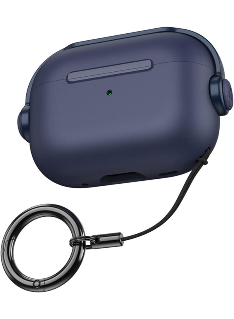 Case for AirPods Pro 2nd Generation 2022, Protective Silicone Skin Cover with Closure Lid, Front LED Visible, Shockproof Case with Wrist Strap, Compatible with AirPods Pro 2 (Blue) - Image 1