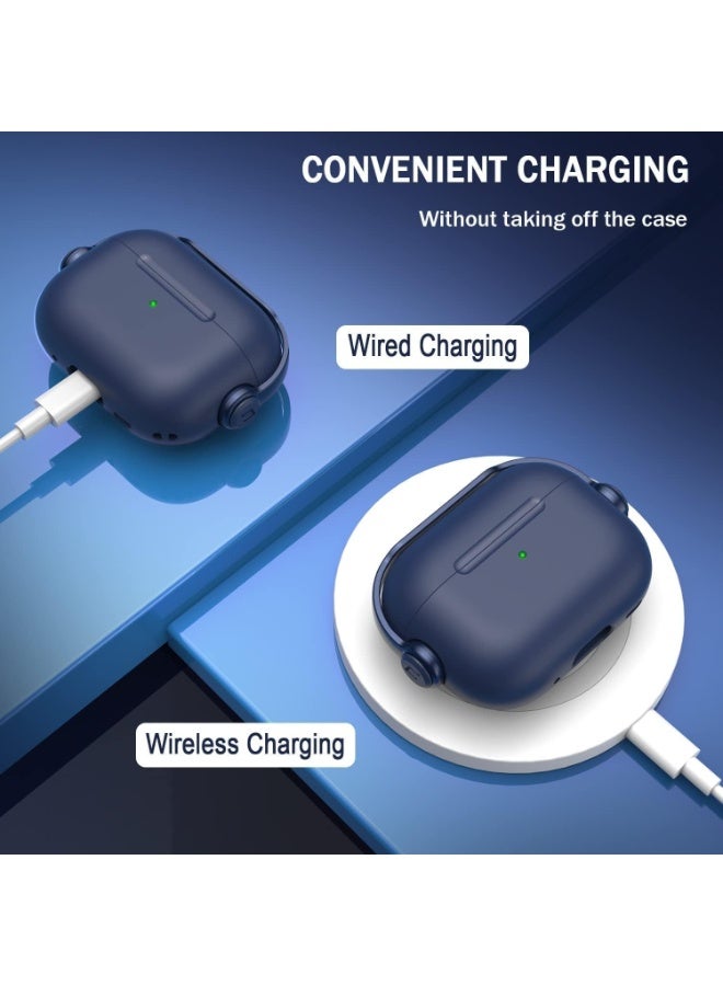 Case for AirPods Pro 2nd Generation 2022, Protective Silicone Skin Cover with Closure Lid, Front LED Visible, Shockproof Case with Wrist Strap, Compatible with AirPods Pro 2 (Blue) - Image 2