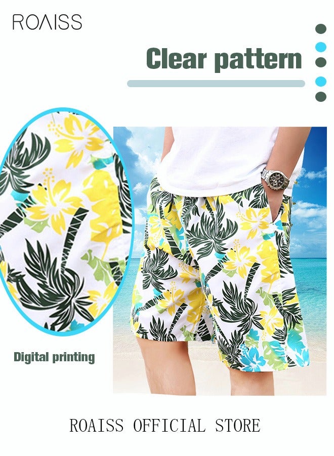 Men's Beachwear Quick Dry Beach Pants Swimming Trunks Leaves Pattern Thin Five-Point Casual Pants Sports Running Boxer Swim Shorts Swimsuit Summer Multicolor