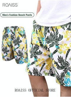roaiss Men's Beachwear Quick Dry Beach Pants Swimming Trunks Leaves Pattern Thin Five-Point Casual Pants Sports Running Boxer Swim Shorts Swimsuit Summer Multicolor  - Image 1