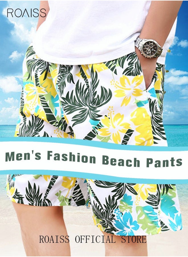 roaiss Men's Beachwear Quick Dry Beach Pants Swimming Trunks Leaves Pattern Thin Five-Point Casual Pants Sports Running Boxer Swim Shorts Swimsuit Summer Multicolor  - Image 2