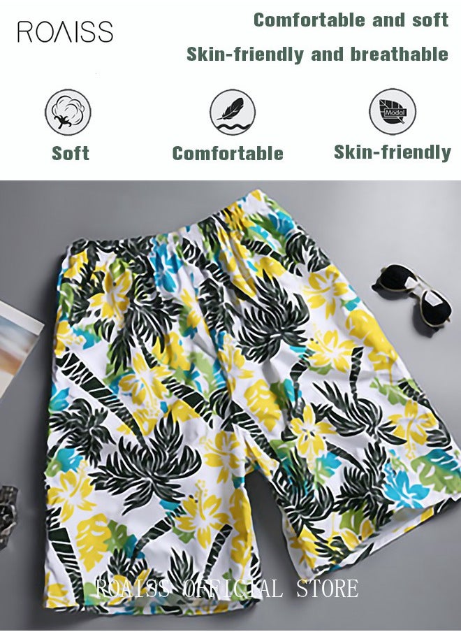 roaiss Men's Beachwear Quick Dry Beach Pants Swimming Trunks Leaves Pattern Thin Five-Point Casual Pants Sports Running Boxer Swim Shorts Swimsuit Summer Multicolor  - Image 3