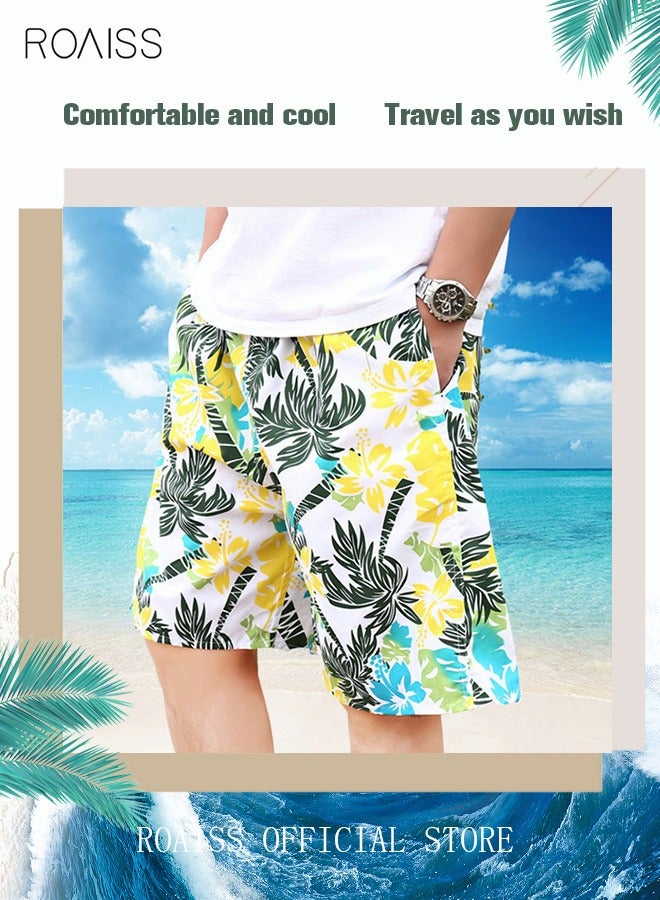 Men's Beachwear Quick Dry Beach Pants Swimming Trunks Leaves Pattern Thin Five-Point Casual Pants Sports Running Boxer Swim Shorts Swimsuit Summer Multicolor