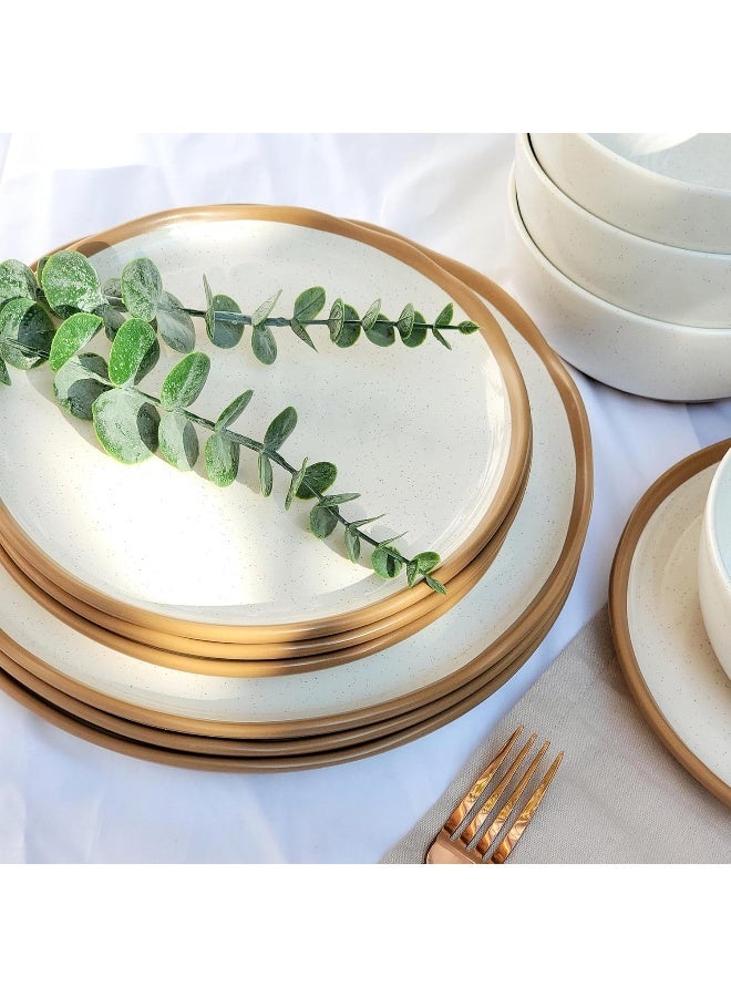 La Reina طقم أطباق وأوعية لارينيا 12 قطعة من الخزف آمن في غسالة الصحون والميكروويف باللون الأبيض الفانيلا - Image 3