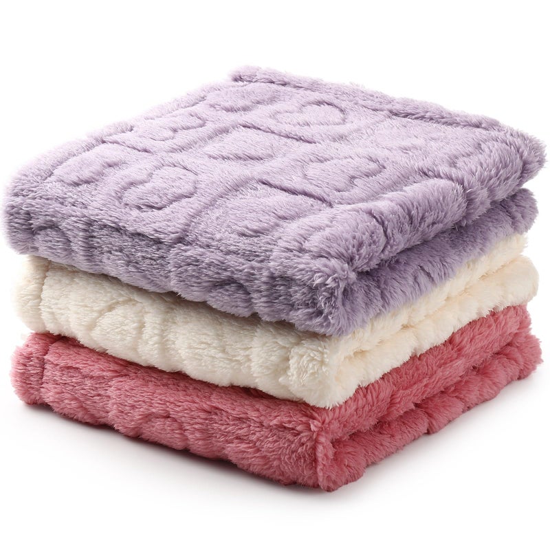Tegeme 3 Pcs Small Dog Blanket 280 GSM Washable Pet Bed Cover Soft Fluffy Puppy Blanket 3D Textured Heart Checkered Pattern Fleece Soft Cat Plush Pet Throws for Kitten Doggy(Classic Colors,20"Ã—30") - Image 1