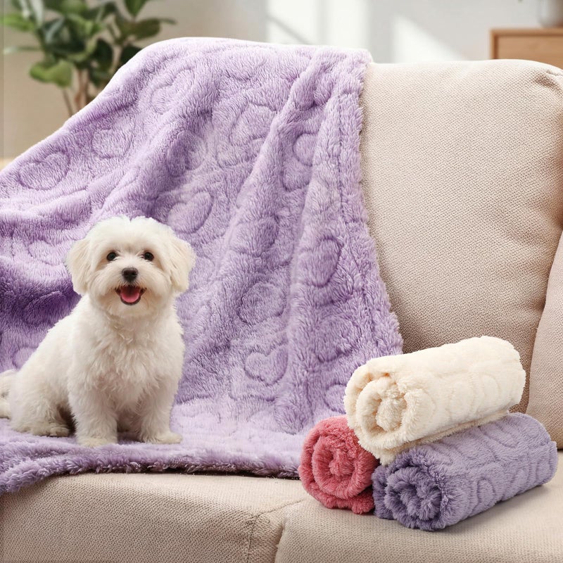 Tegeme 3 Pcs Small Dog Blanket 280 GSM Washable Pet Bed Cover Soft Fluffy Puppy Blanket 3D Textured Heart Checkered Pattern Fleece Soft Cat Plush Pet Throws for Kitten Doggy(Classic Colors,20"Ã—30") - Image 2