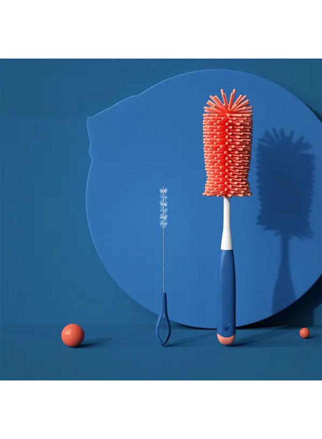 Long Handle Blue Silicone Bottle Cleaning Brush Set for Kitchen Bathroom Outdoor Use - Image 2