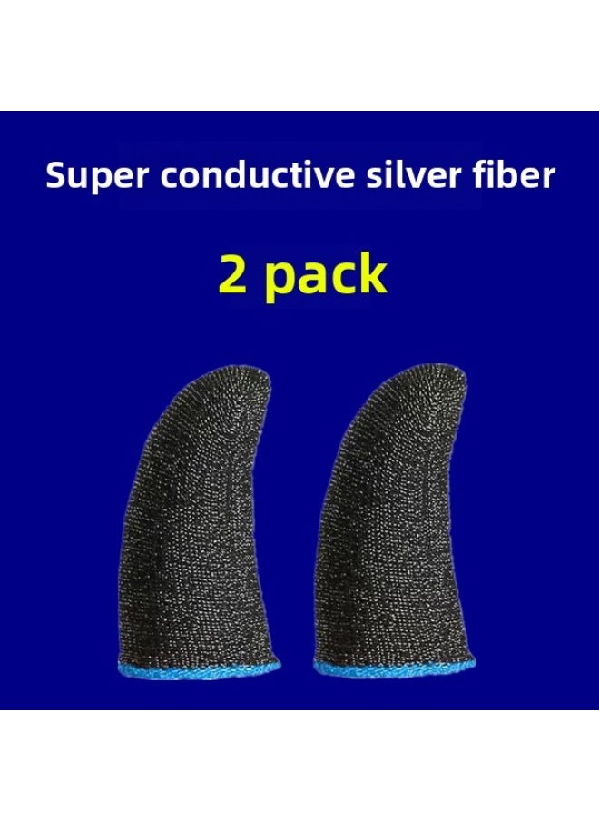 E-sports Special Eating Chicken Finger Gloves Game Gloves Anti-sweat Professional Special Glory Peace Elite Thumb Gloves Ultra-thin-Product Color:E-sports Version Silver Fiber [blue] [2 Pieces]  - Image 1