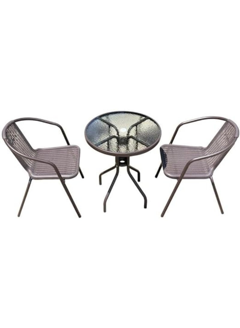 KUSTOMDECO 3-Piece Outdoor Bistro Set, Glass Top Round Table with 2 Black Mesh Chairs, Patio Furniture for Balcony - Image 2