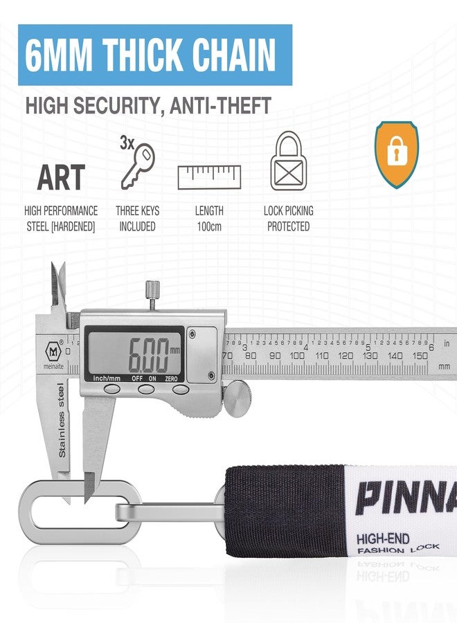PINNAMAX 3.28ft Bike Lock - Bicycle Chain Lock Star Rating from Art - Heavy Duty Cable Locks with Keys for E-Bike, Motorcycle, Scooter, Bicycle, Door, Gate - Image 3