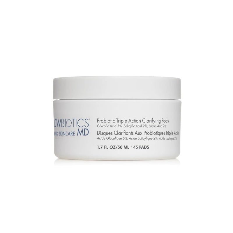 Glowbiotics Probiotic Triple Action Clarifying Pads: Helps Prevent Breakouts, Enhances Skin Radiance & Minimizes Shine | With 5% Glycolic, 2% Lactic, 2% Salicylic Acid, 60 Pads - Image 1