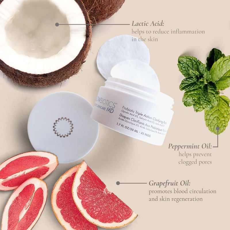 Glowbiotics Probiotic Triple Action Clarifying Pads: Helps Prevent Breakouts, Enhances Skin Radiance & Minimizes Shine | With 5% Glycolic, 2% Lactic, 2% Salicylic Acid, 60 Pads - Image 4