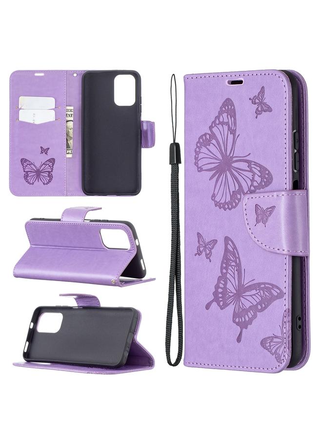 The Bros Case For Xiaomi Redmi Note 10 4G/Note 10s Two Butterflies Embossing Pattern Horizontal Flip Leather Case with Holder & Card Slot & Wallet & Lanyard