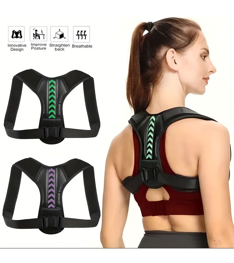 Purple Men Adjustable Posture Support Belt With Ergonomic X Strap Back Brace L - Image 1