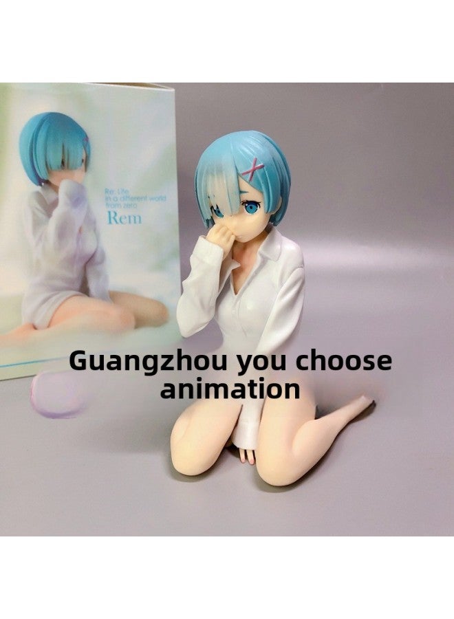 From Scratch, Chinese-style Sleeping Strap Sportswear, Remramram Boxed Beauty Anime Hand Office-Color:White Shirt REM Send Blanket (13cm High) Blister Packaging + Color Box  - Image 1