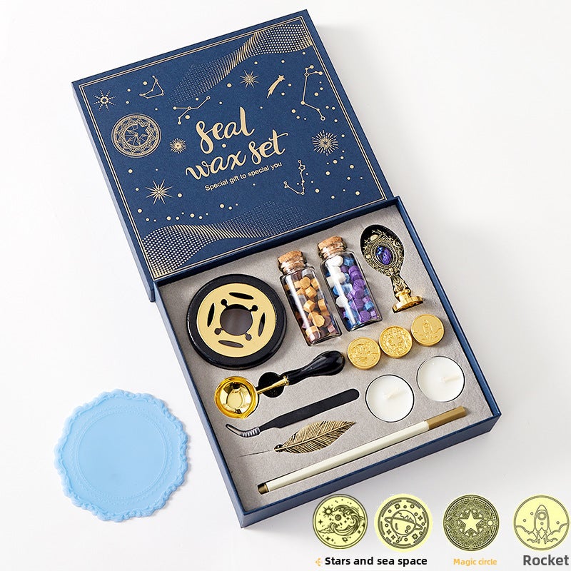 Creative Starry Wax Seal Set Starry Sky Magic Big Set (Wooden Furnace, High Staple Head) 