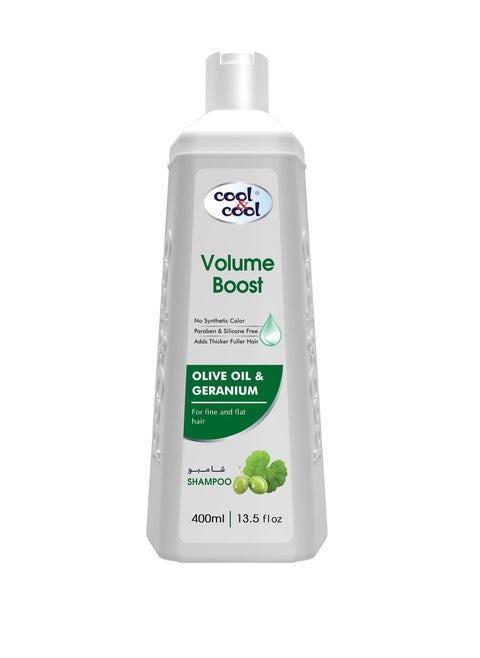 Volume Boost Shampoo 400ml with olive oil and geranium for fine and flat hair free from Paraben and Sulphates for Unisex