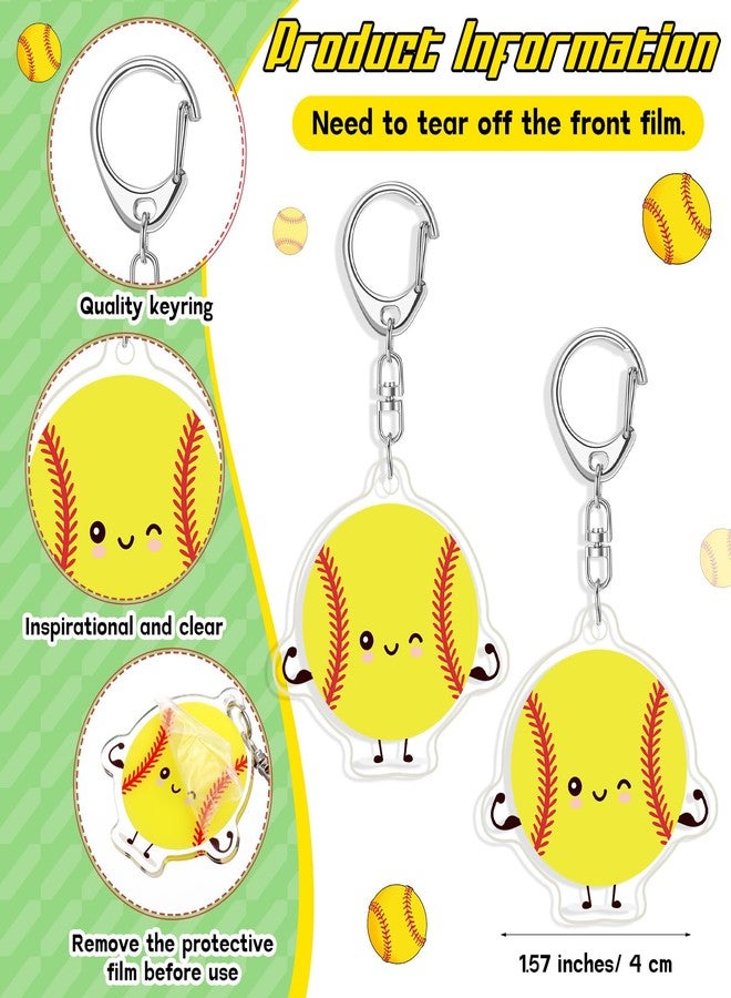 Equsion 20 Set Christmas Softball Keychain Bulk Emotional Gift Smile Face Positive Softball Keychain with Cute Inspirational Card for Students Sports Team Reward Christmas Birthday Gift - Image 2